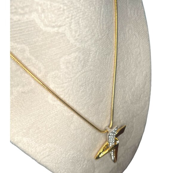 Vintage Goldtoned & Crystal Necklace on Snake Chain 17 1/2 - Picture 4 of 13